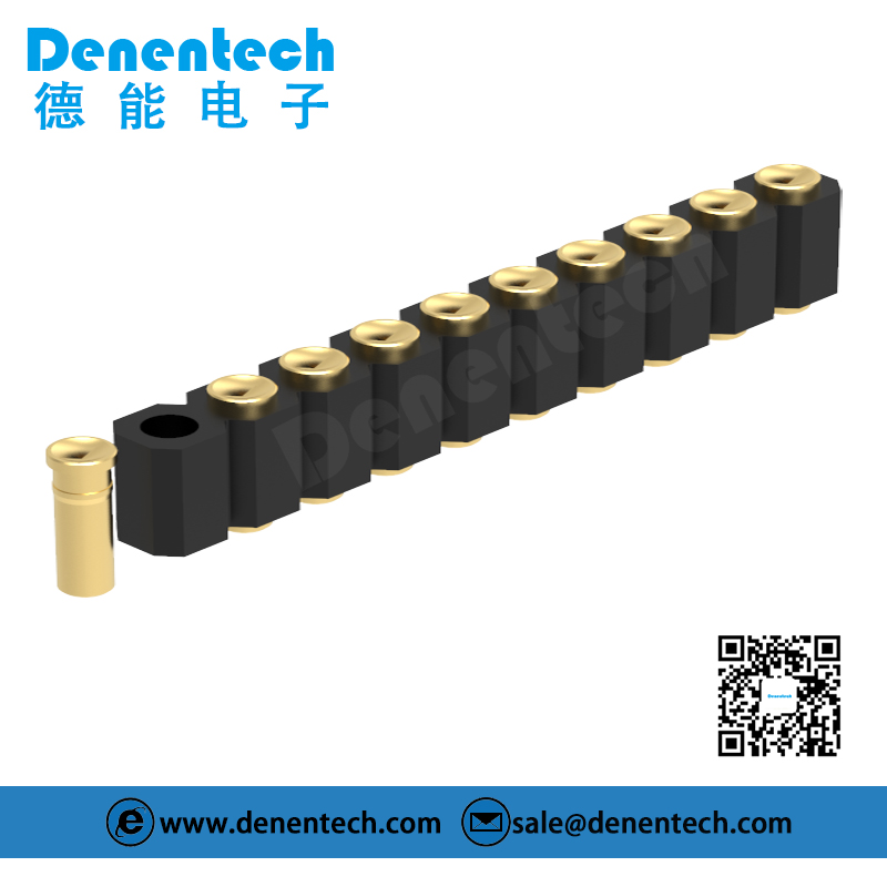 Denentech 2.54MM pogo pin H4.0MM single row female straight SMT concave customized ODM OEM Spring Loaded Pogo Pin Connector